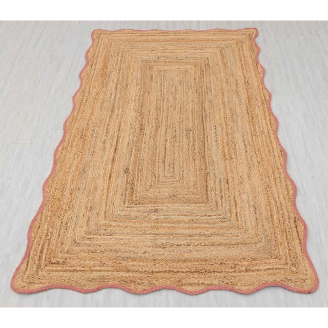 2.6x10Ft. Pink Wave Scallop Edge Jute Rug For Sale - Image 11 of 12