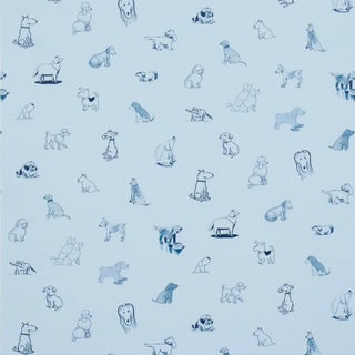 Schumacher x The New Yorker Good Dogs Everywhere Wallpaper In Sky & Navy Blue For Sale