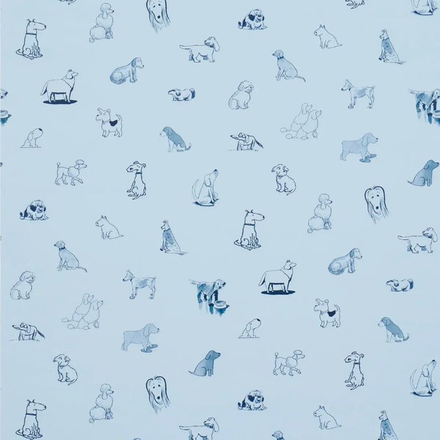 Schumacher x The New Yorker Good Dogs Everywhere Wallpaper In Sky & Navy Blue For Sale
