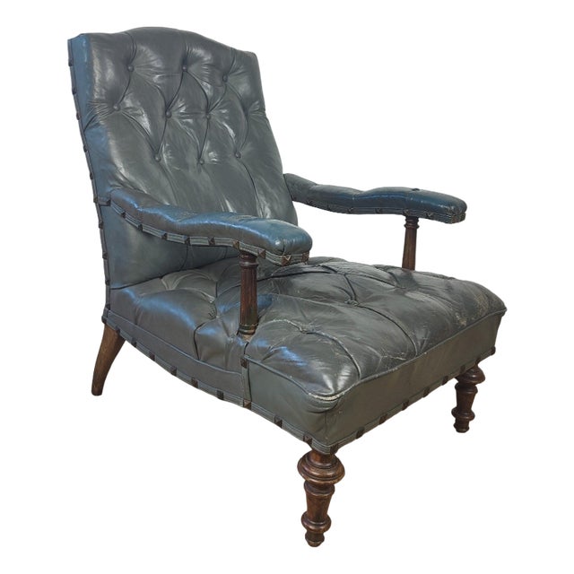 Antique Library Chair in Leather, 1860s For Sale
