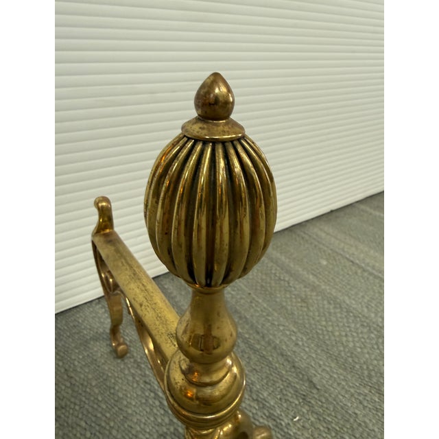 Brass Fireplace Andirons + Front Rail, Vintage, Set of Three For Sale - Image 12 of 12