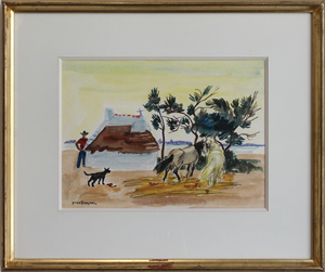 Yves Brayer, Cabane de Cacharel, 1950s, Gouache on Paper
