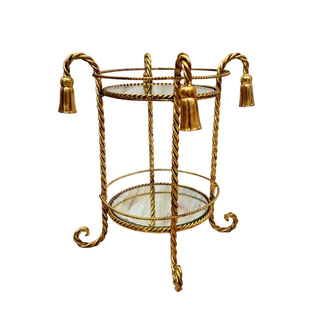 Hollywood Regency Napoleon III Style Hollywood Regency Gilt Metal Rope and Tassels Pedestal Table, Italy, 1970s For Sale - Image 3 of 10