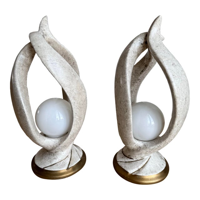 1980s Postmodern "Flame" Sculptural Lamps - Faux Stone & Gilt - a Pair For Sale