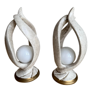Fabulous, Large Postmodern "Flame" Sculptural Lamps - Faux Stone & Gilt - A Pair