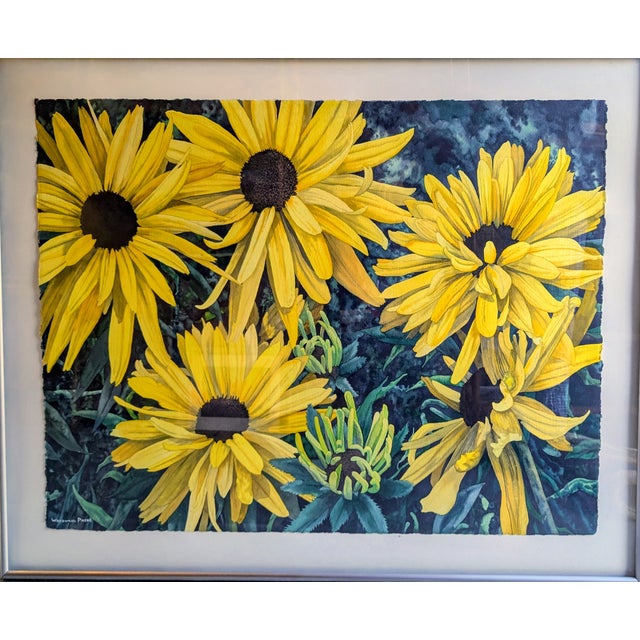 1980s Woodward Payne (B. 1935) Original Framed Watercolor of Black Eyed Susan Flowers For Sale - Image 4 of 11