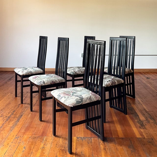 Vintage Italian Postmodern Slat Back Black Dining Chairs, Set of 6 For Sale - Image 4 of 12