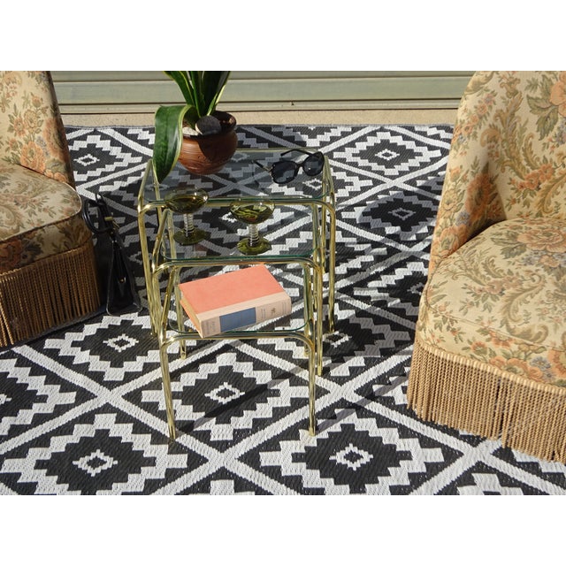 1990s Nesting Tables in Gilt Metal and Tempered Glass, 1990s, Set of 3 For Sale - Image 5 of 18