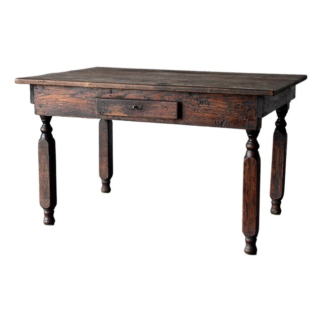 Antique Oak General Store Table With Salvaged Crate Drawer, Late 19th Century For Sale
