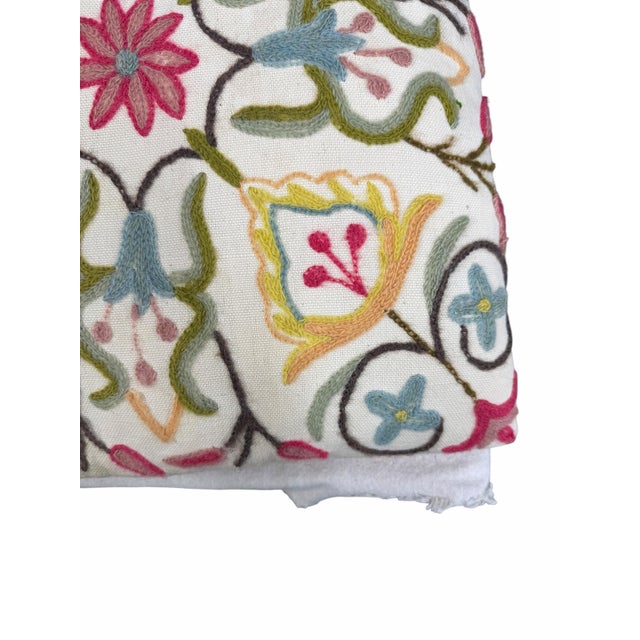Vintage crewel embroidered pillow, no opening. Polyfill filler. Has some fuzzy spots and faded spots on linen back all...