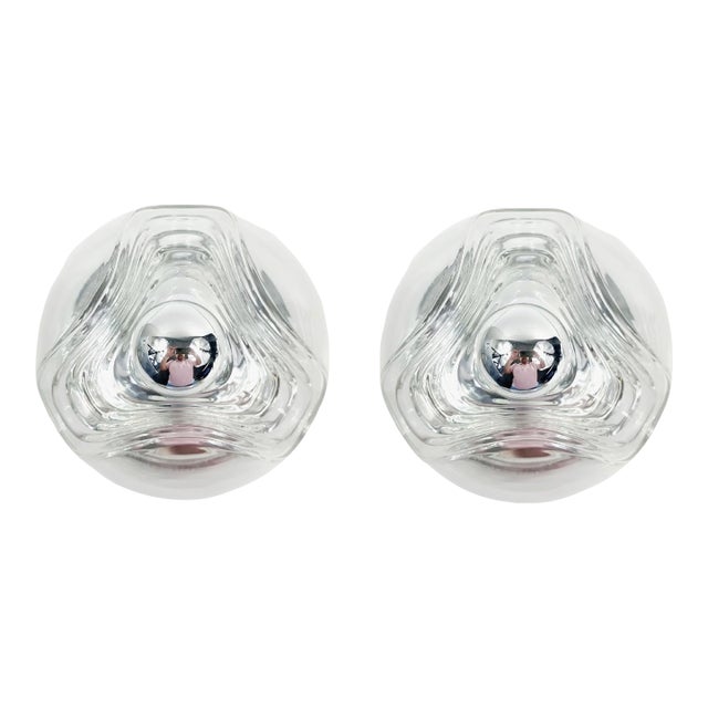1970s Glass Wave/Futura Wall Lamps by Koch & Lowy for Peill & Putzler, Germany - a Pair For Sale