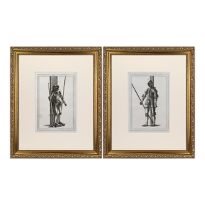 19th Century Engravings of Medeival English Knights Suits of Armour 1801- A Pair