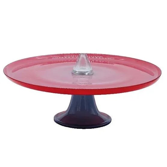 Vintage Venini Red and Blue Murano Glass Footed Sauce For Sale - Image 11 of 11