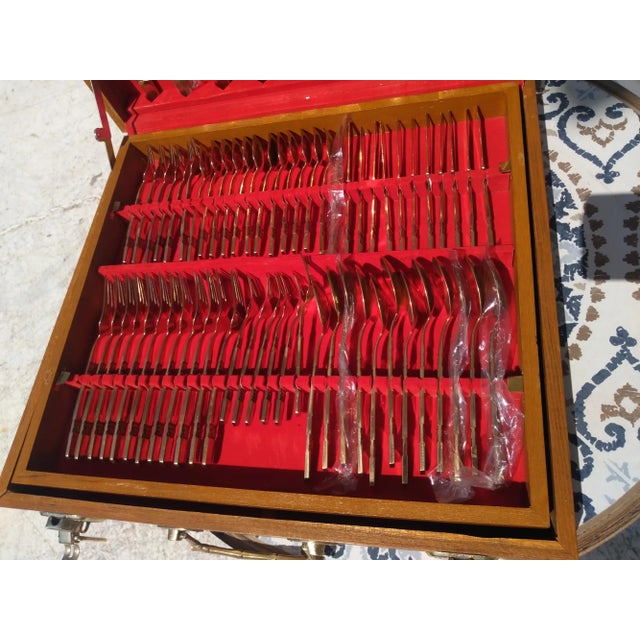 Vintage 144 Pc. Set of Thai Nickel Bronze Flatware in Teak Case For Sale - Image 4 of 8