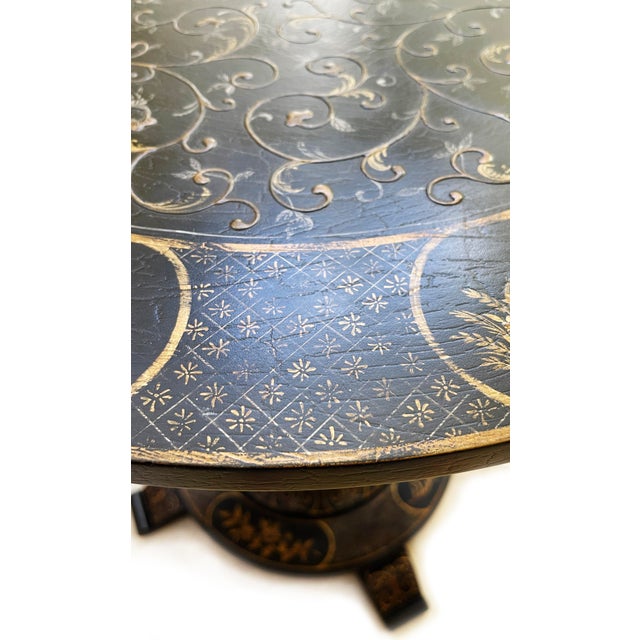 2000 - 2009 Hand-Painted Chinoiserie Round Entry Table For Sale - Image 5 of 11