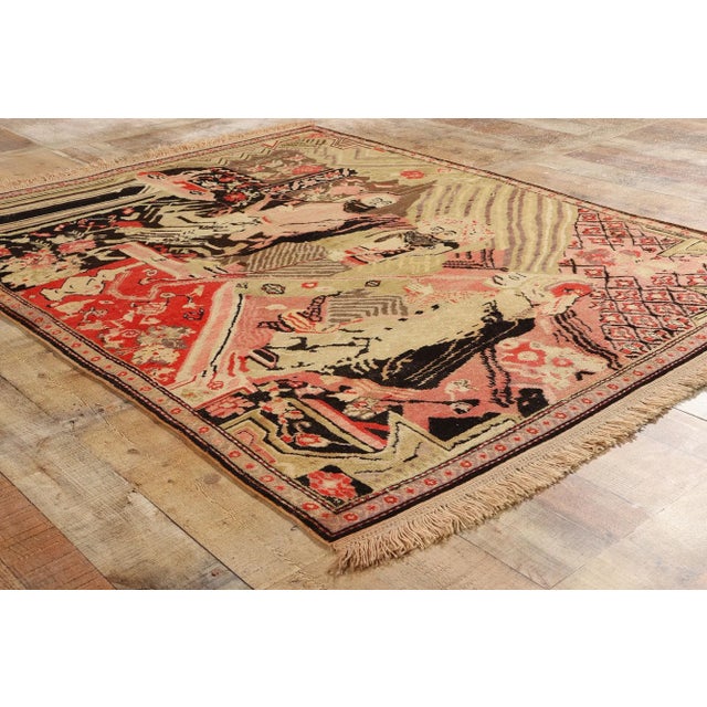 Textile Antique Persian Karabakh Pictorial Rug - 04'09 X 06'04 For Sale - Image 7 of 9
