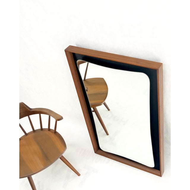 Large Oiled Walnut Frame Mid-Century Modern Wall Mirror Mint For Sale - Image 4 of 13