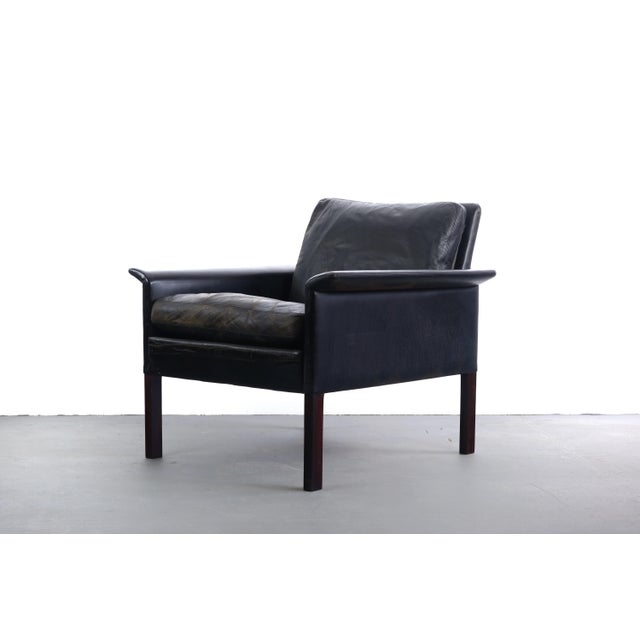 Rosewood and Vintage Black Leather Lounge Chair by Hans Olsen for CS Møbler For Sale - Image 10 of 10