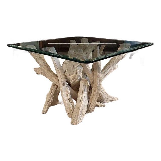 1990s Coastal Driftwood and Glass Coffee Table For Sale