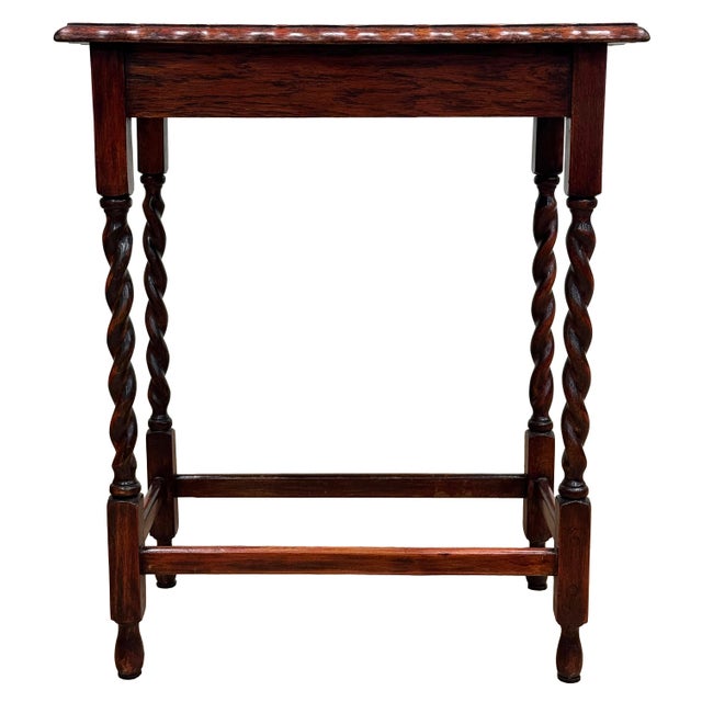 Antique English Oak Barley Twist Pie Crust Top Side Table For Sale - Image 4 of 12