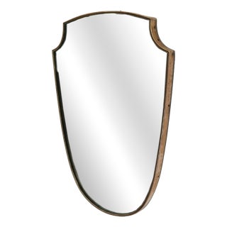 Mid-Century Italian Brass Crest Mirror with Beaded Frieze, 1950s-1960s For Sale