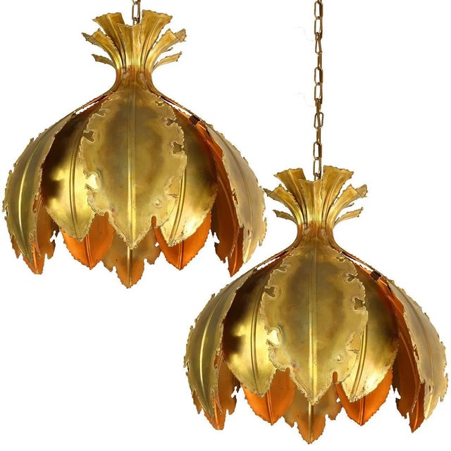 Brutalist Acid Treated Brass Pendant Lamps by Svend Aage for Holm Sorensen, Set of 2 For Sale - Image 8 of 9