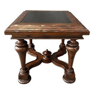 Bernhardt Side Table With Decorated Top and Wooden Base For Sale