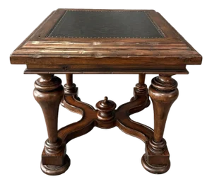 Bernhardt Side Table With Decorated Top and Wooden Base