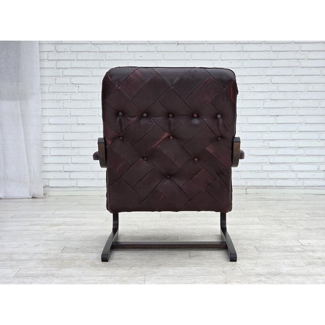 Scandinavian Lounge Chair in Brown Leather and Bentwood, 1970s For Sale - Image 11 of 18
