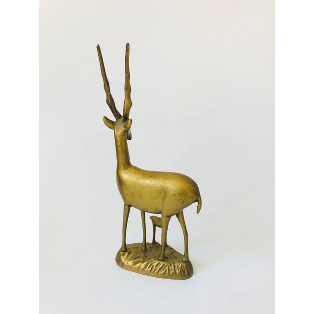 Mid-Century Modern Large Vintage Brass Gazelle With Baby For Sale - Image 3 of 11