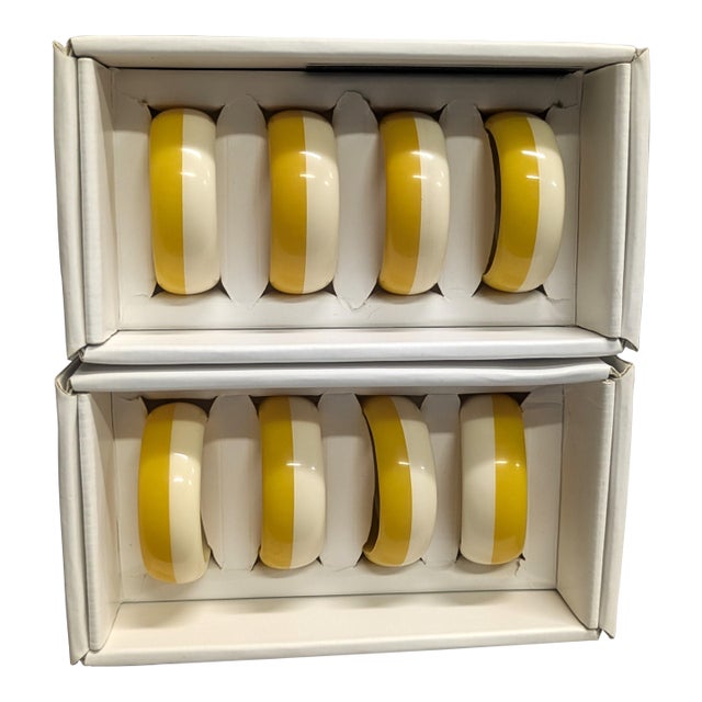 Diane Von Furstenberg Yellow Striped Napkin Rings - Set of 8 For Sale