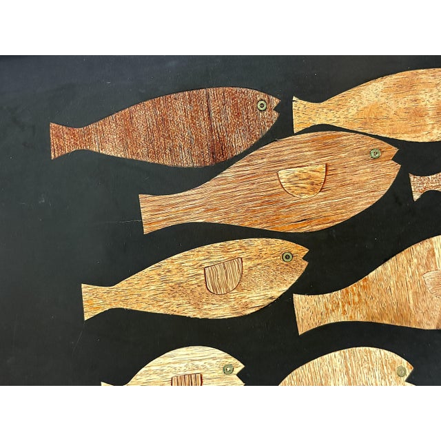 Black Mid Century Modern 'Couroc of Monterey' Inlaid Wood Fish Serving Tray For Sale - Image 8 of 16