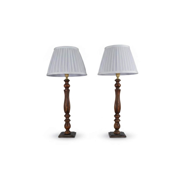 Vintage French Country Turned Wood Table Lamps, 1950s, Set of 2 For Sale - Image 11 of 11