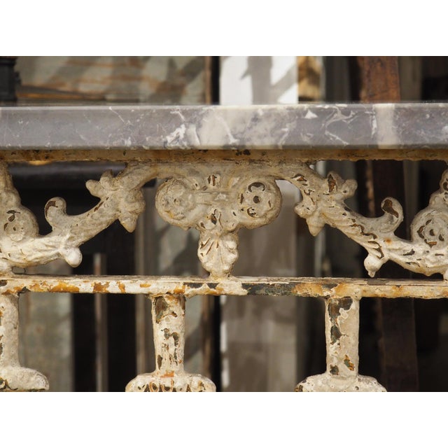 Antique Belgian Painted Iron Balcony Console Table With Marble Top, Circa 1900 For Sale - Image 9 of 17