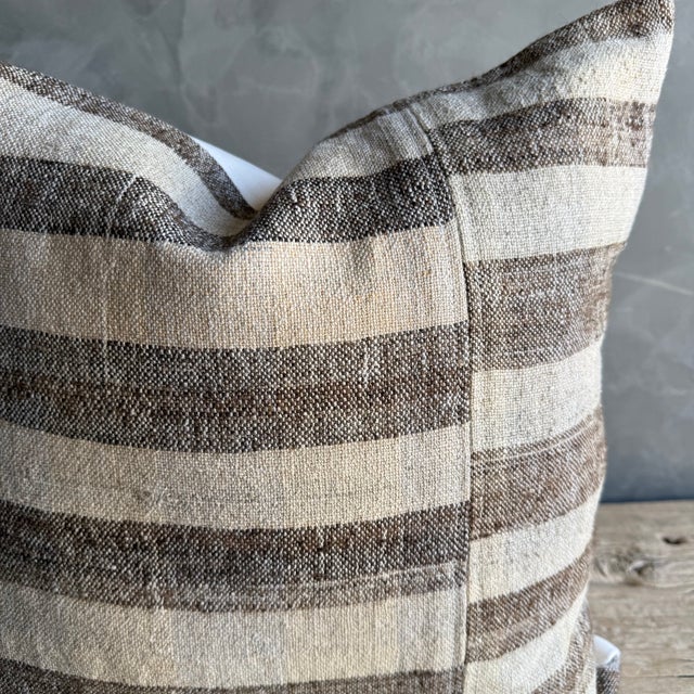Turkish Vintage Turkish Rug Hemp Pillow With Down Insert 22" X 22" For Sale - Image 3 of 5