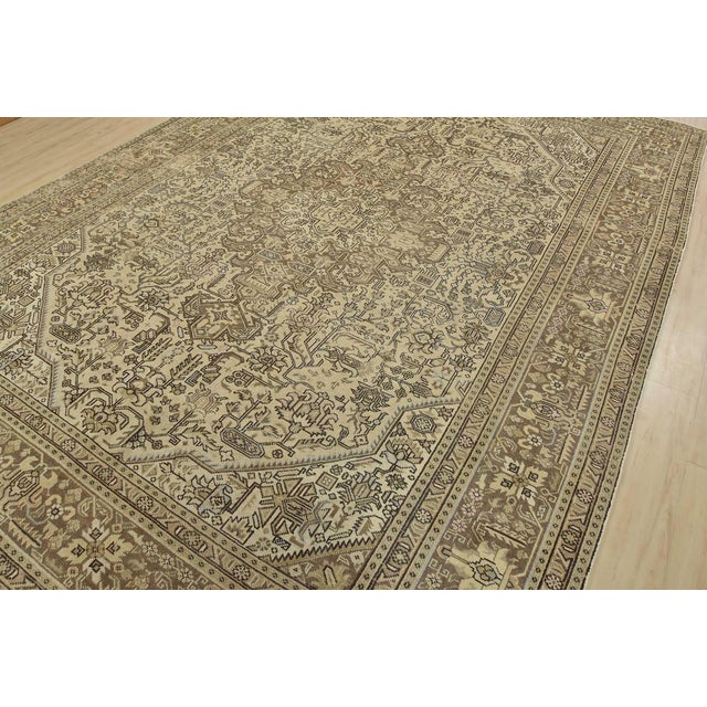 Farmhouse Tabriz Rug 9’8” X 12’8” Beige Wool Vintage Distressed Hand-Knotted Carpet For Sale - Image 3 of 15