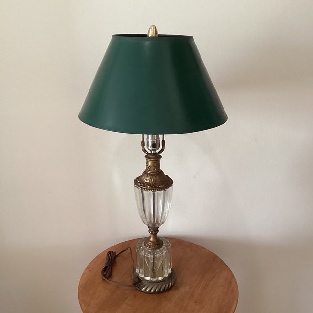 Vintage Hollywood Regency Style Lamp Crystal Tiered Ribbed Glass With Bronze Fittings Circa 1940 For Sale - Image 12 of 12