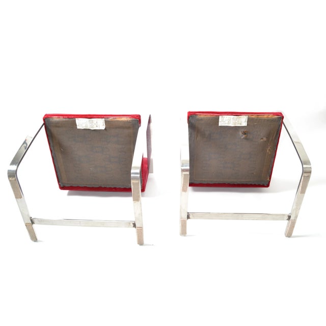 Mies Van Der Rohe for Knoll Stainless Steel Brno Chairs Red Velvet 1979, Pair For Sale - Image 10 of 13