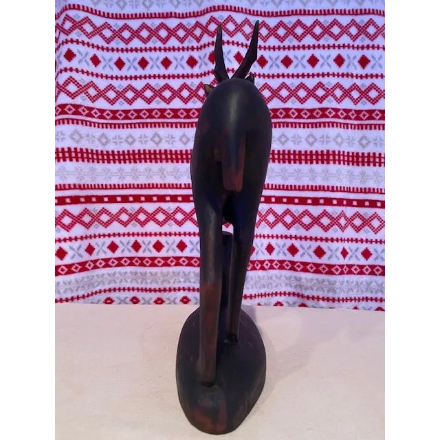 Gazelle Jumping Over Rock Hand Carved Sculpture- Early 20th Century For Sale - Image 4 of 13