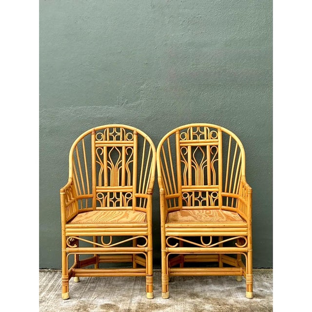 Vintage Rattan Brighton Pavillion High Back Rattan Chairs - A Pair For Sale - Image 4 of 12