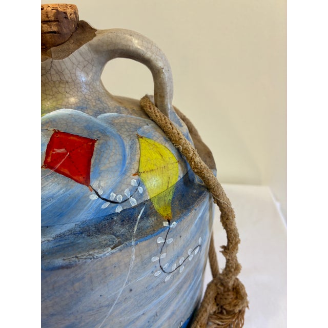 Early 20th Century Vintage Hand-Painted Folk Art Stoneware Jug With Children Flying Kites For Sale - Image 5 of 9
