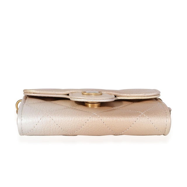 2020s Gold Metallic Ombré Quilted Goatskin Classic Mini Clutch with Chain For Sale - Image 5 of 7