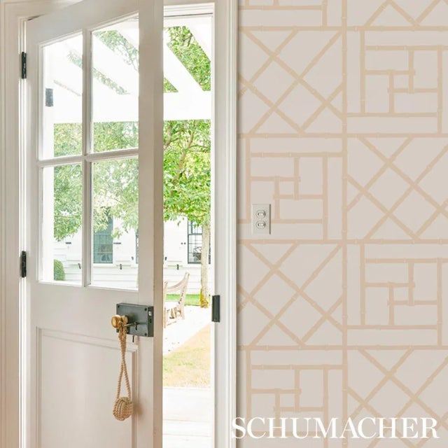 Hollywood Regency Schumacher X Cristina Buckley Trellis Wallpaper in Sand - Sample For Sale - Image 3 of 3