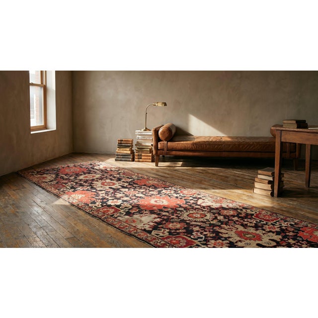 Black 1930s Black Geometric Antique Caucasian Karabagh Rug 3'8" X 19'7" Handknotted Wool Carpet For Sale - Image 8 of 8