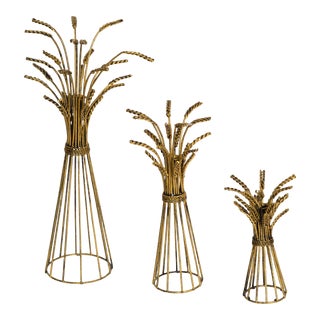 Set of 3 1970s Nesting Sheaf of Wheat Gilt Candle Holders Mid-Century Modern For Sale