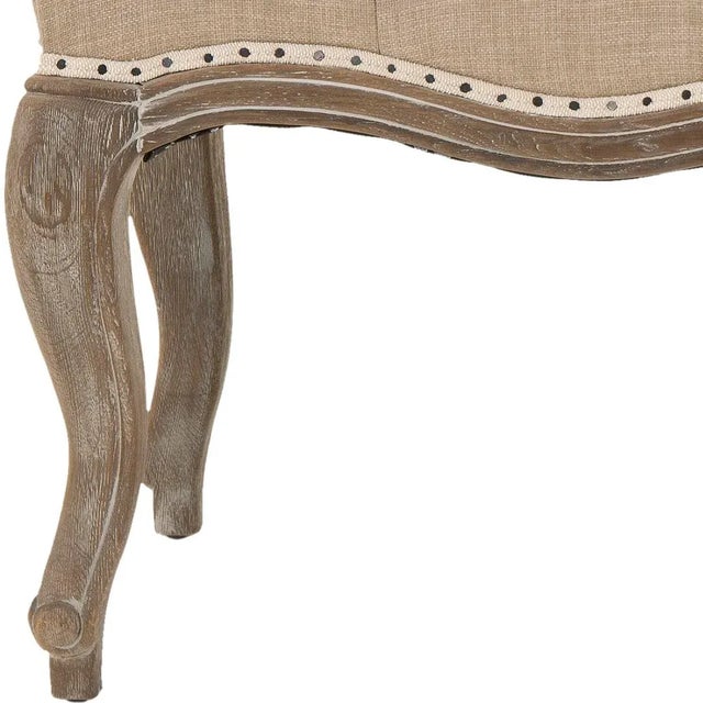 Tufted Nailhead Bench with Cabriole Legs in Wheat Beige & Pickled Oak Finish For Sale - Image 4 of 5