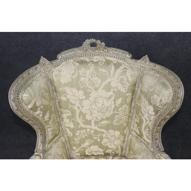 Pair of French Louis XVI Style Distressed Painted Wingback Bergere Chairs For Sale - Image 12 of 13