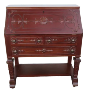 Early 1900s Carved Solid Mahogany Secretary Desk 6201
