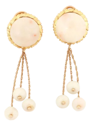 Light Angel Skin Coral Beads 14k Yellow Gold Dangle Earrings