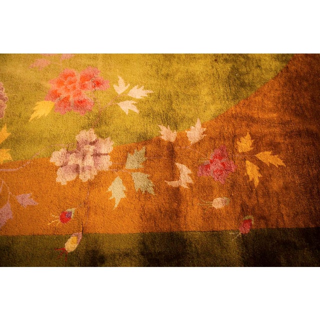 Asparagus 1920s Green Floral Minimalist Knotted Wool Antique Chinese Art Deco Carpet Rug For Sale - Image 8 of 11